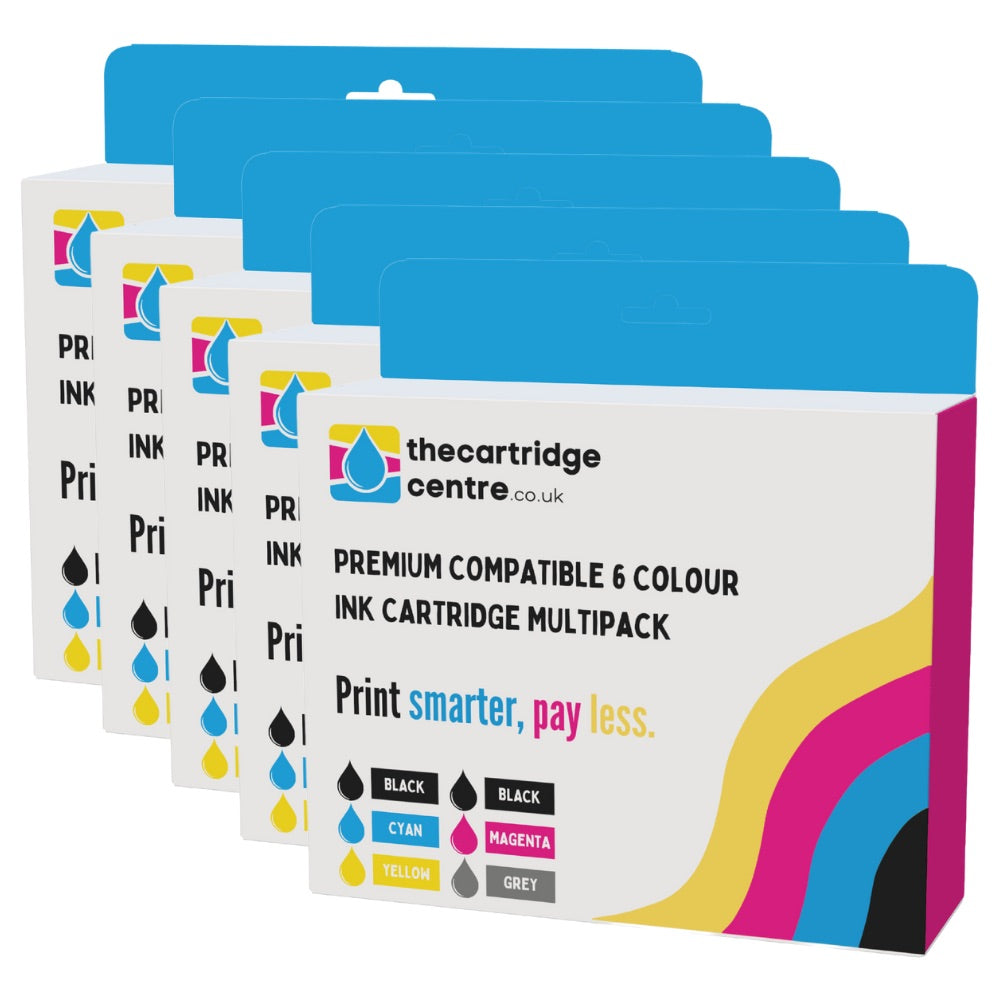 Premium Compatible Canon Pixma MG6150 5 Sets Of 6 Ink Cartridges *30 Inks* (PGI-525PGBK/CLI-526BK/C/M/Y/GY) - The Cartridge Centre